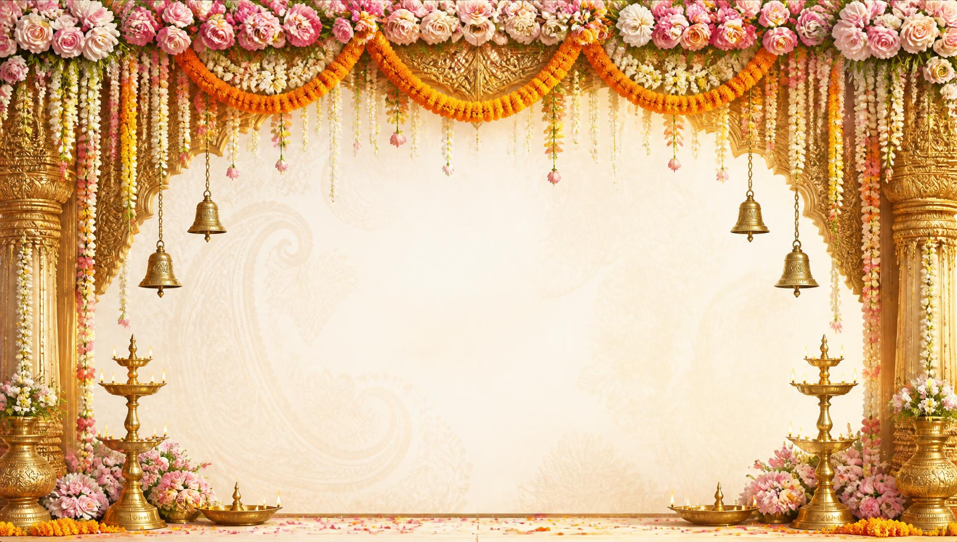 Marigold and rose floral mandap arch